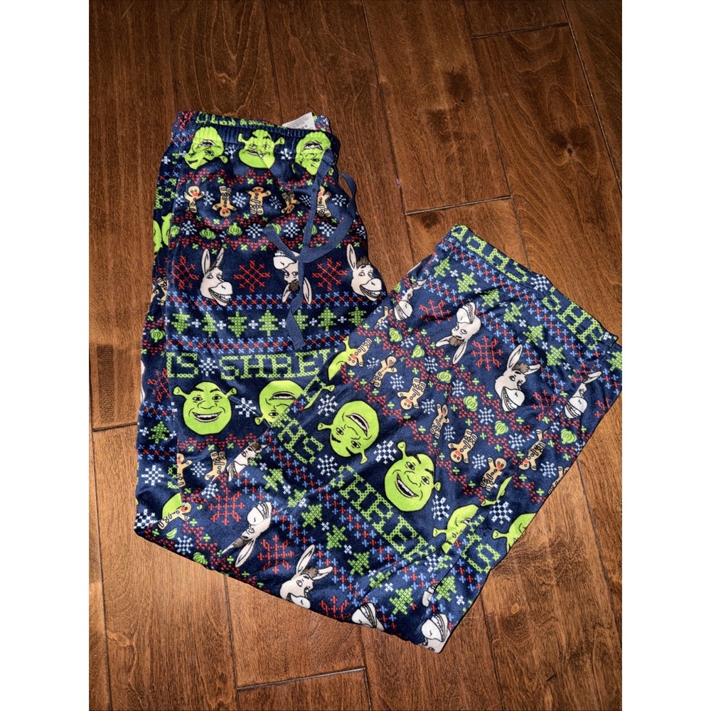 Shrek Christmas Pijamas Blue Brushed Pants Only Shrek, Donkey & Gingy Size Large - Picture 4 of 4